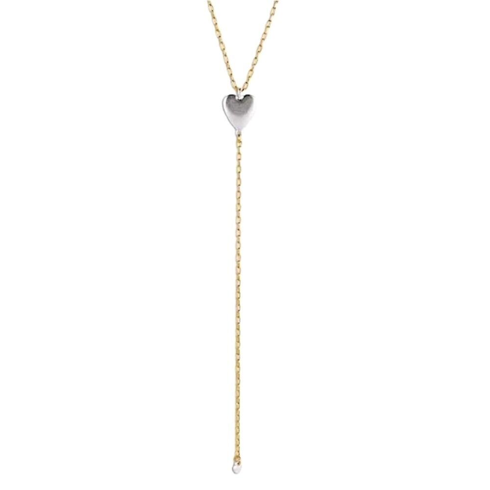 Lucky Brand Heart Lariat Necklace Gold Silver Mixed Metal Y-Necklace Heart Charm